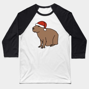 Christmas Capybara Wearing Santa Hat Baseball T-Shirt